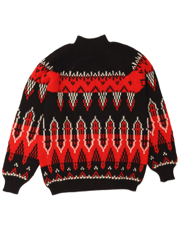 Vintage Womens Turtle Neck Jumper Sweater UK 14 Large Black Fair Isle