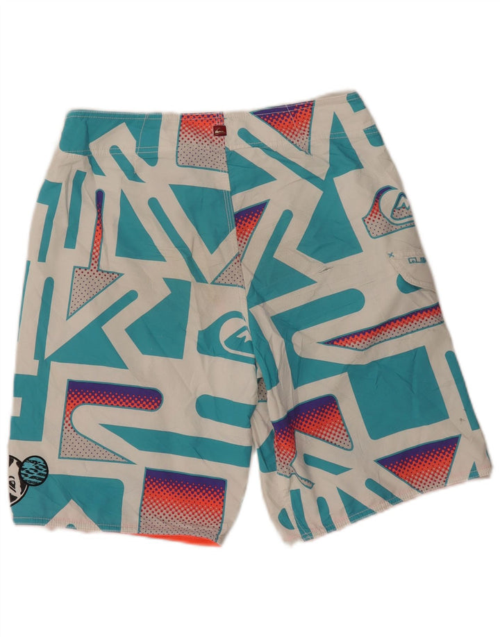 Pantaloni scurți de înot grafic Quiksilver pentru bărbați, poliester geometric alb mediu