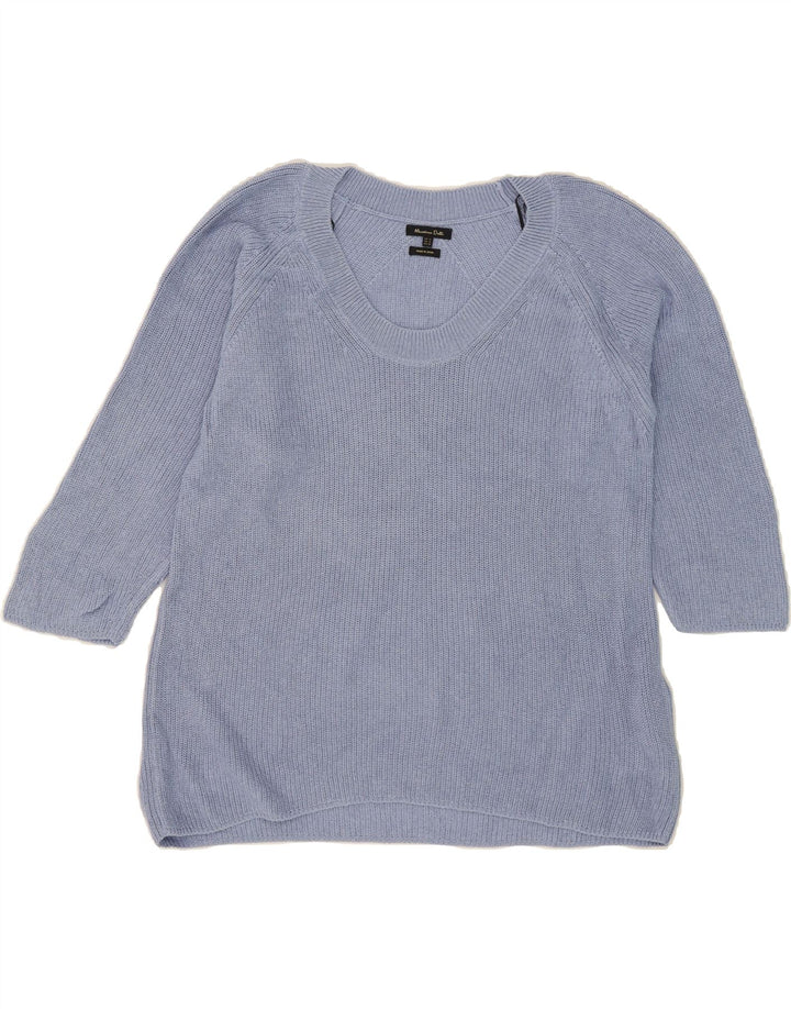 MASSIMO DUTTI Womens 3/4 Sleeve V-Neck Jumper Sweater UK 14 Medium Blue Vintage Massimo Dutti and Second-Hand Massimo Dutti from Messina Hembry 