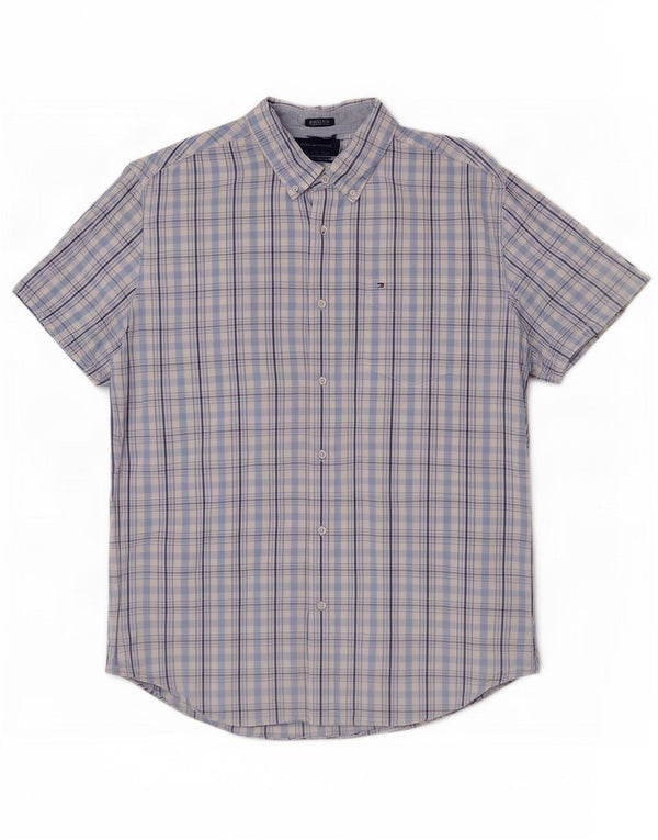 Cămașă personalizată cu mânecă scurtă Tommy Hilfiger pentru bărbați, XL, bumbac cu carouri albastre