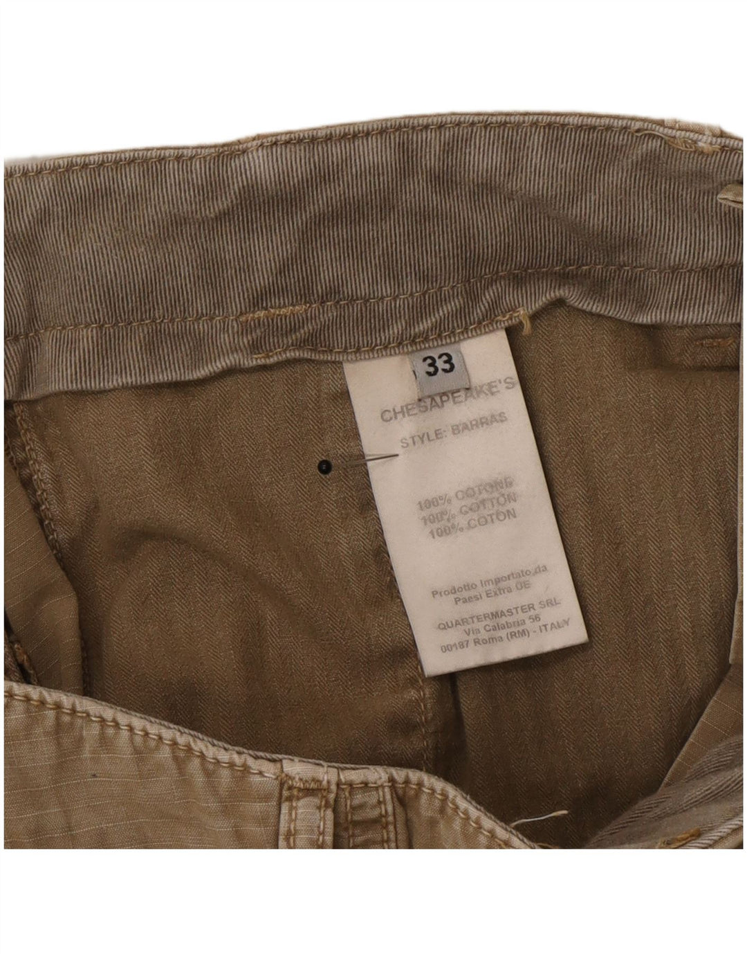 Pantaloni scurti cargo vintage pentru bărbați W33, bumbac cu dungi kaki medii