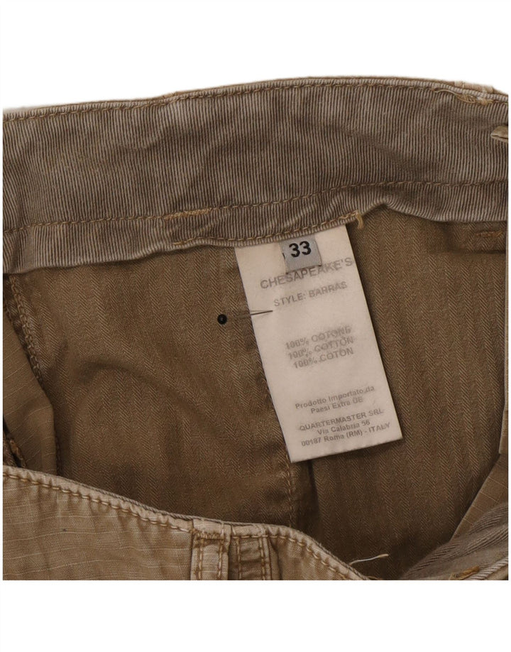 Pantaloni scurti cargo vintage pentru bărbați W33, bumbac cu dungi kaki medii