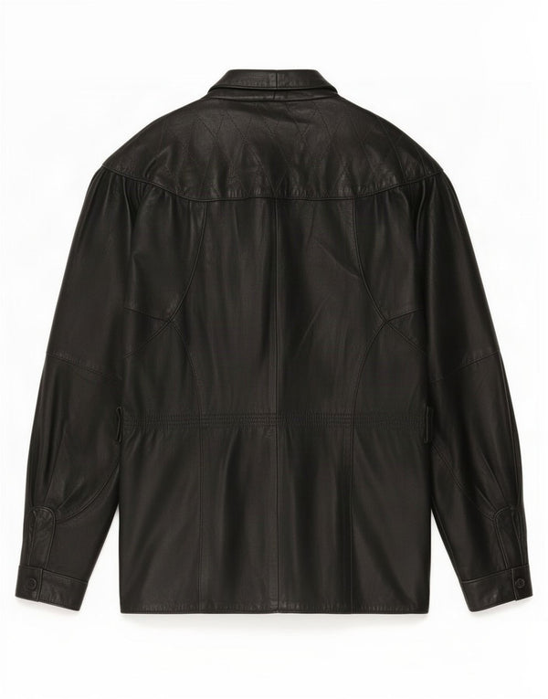 Jachetă de piele supradimensionată vintage pentru femei UK 10 Small Black