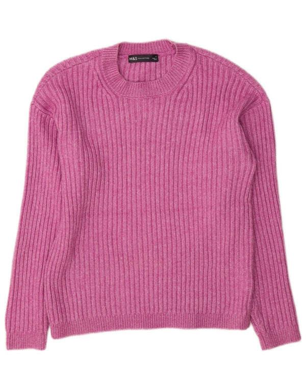 Pulover pentru femei Marks & Spencer cu decolteu rotund din poliester roz mic UK 10