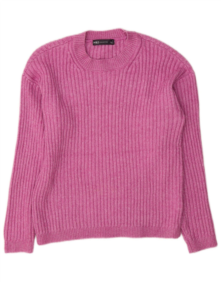 Pulover pentru femei Marks & Spencer cu decolteu rotund din poliester roz mic UK 10
