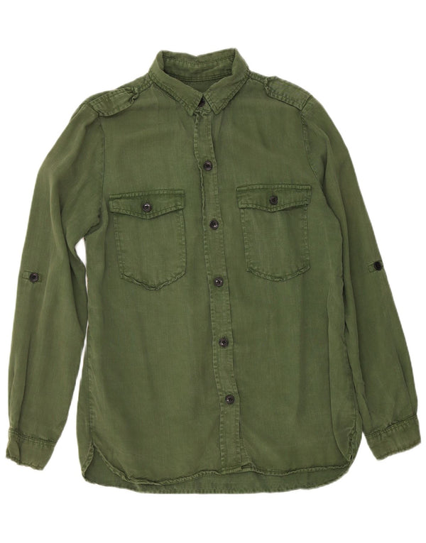 Cămașă militară Zara pentru femei UK 12 Medium Green Lyocell