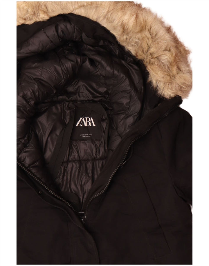 Jachetă parka supradimensionată cu glugă pentru femei Zara UK 6 XS Poliester negru