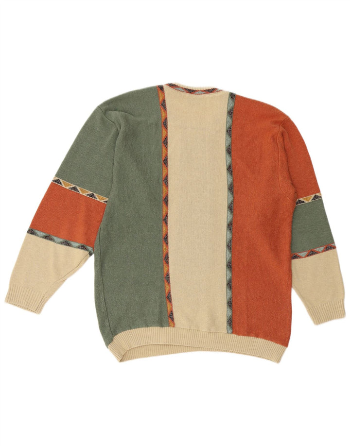 BERTO LUCCI Pulover pentru bărbați cu gât crew pulover mare, multicolor, geometric