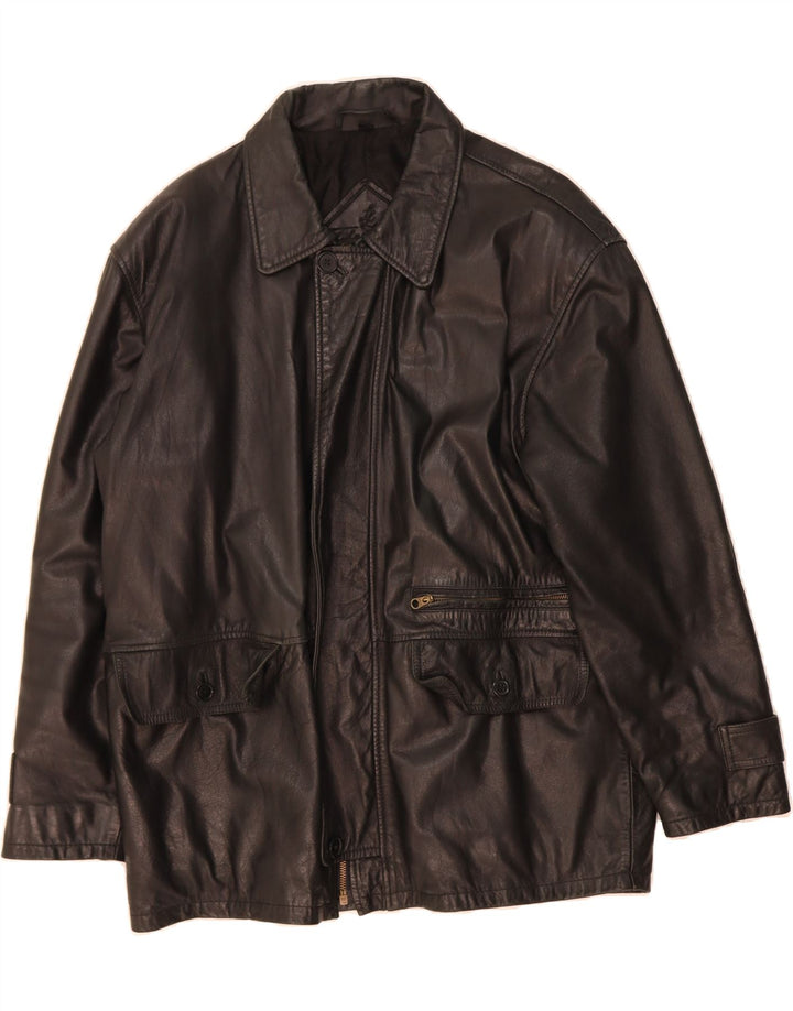 L.LAMBERTAZZI Mens Leather Jacket UK 40 Large Black Vintage L.Lambertazzi and Second-Hand L.Lambertazzi from Messina Hembry 