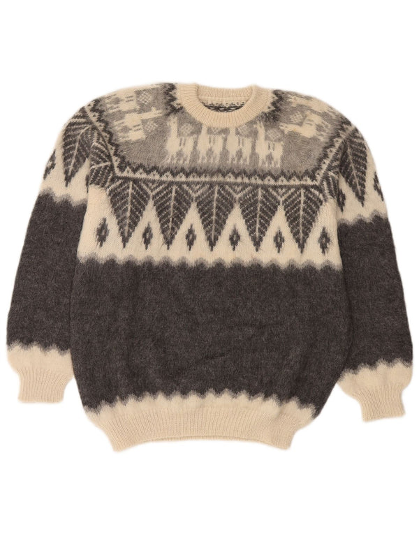 Pulover vintage pentru bărbați cu gâtul turnat, mic, gri Fair Isle