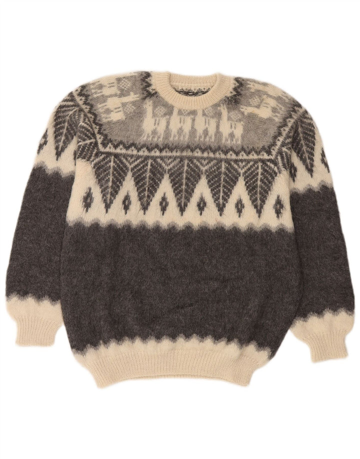 Pulover vintage pentru bărbați cu gâtul turnat, mic, gri Fair Isle