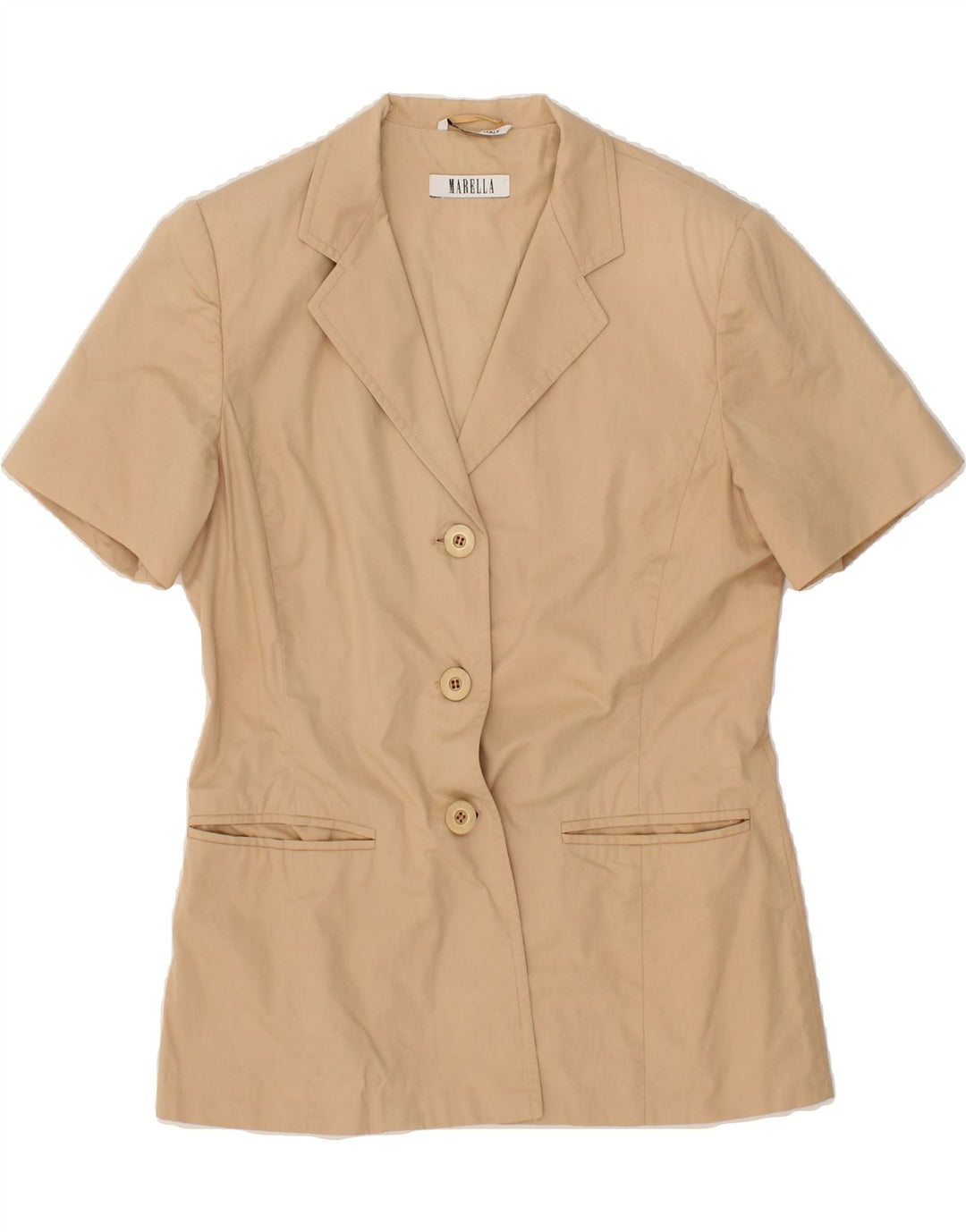 MARELLA Womens Short Sleeve Blazer Jacket UK 14 Medium Beige Vintage Marella and Second-Hand Marella from Messina Hembry 