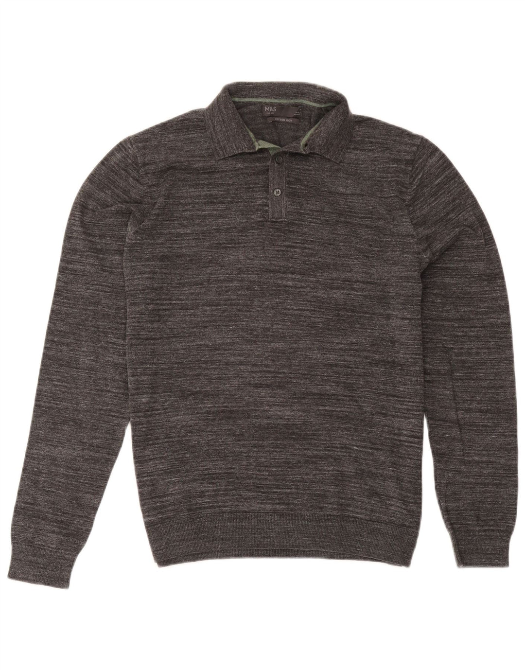 Pulover pentru bărbați Marks & Spencer, cu gât polo, bumbac cu pete, gri mediu