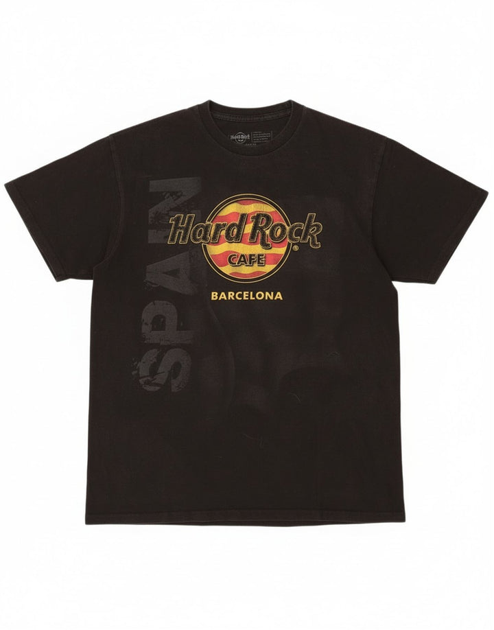 Tricou grafic Barcelona Hard Rock Cafe pentru bărbați Top mediu din bumbac negru