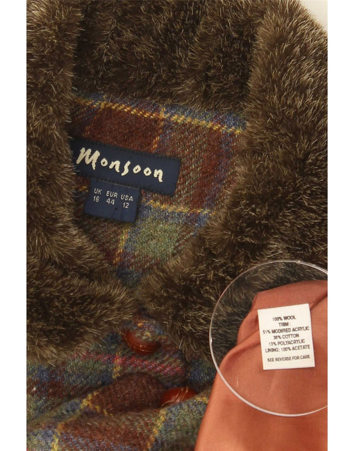 Sacou blazer pentru femei Monsoon, cu 5 nasturi, UK 16, lână mare cu carouri, verzi