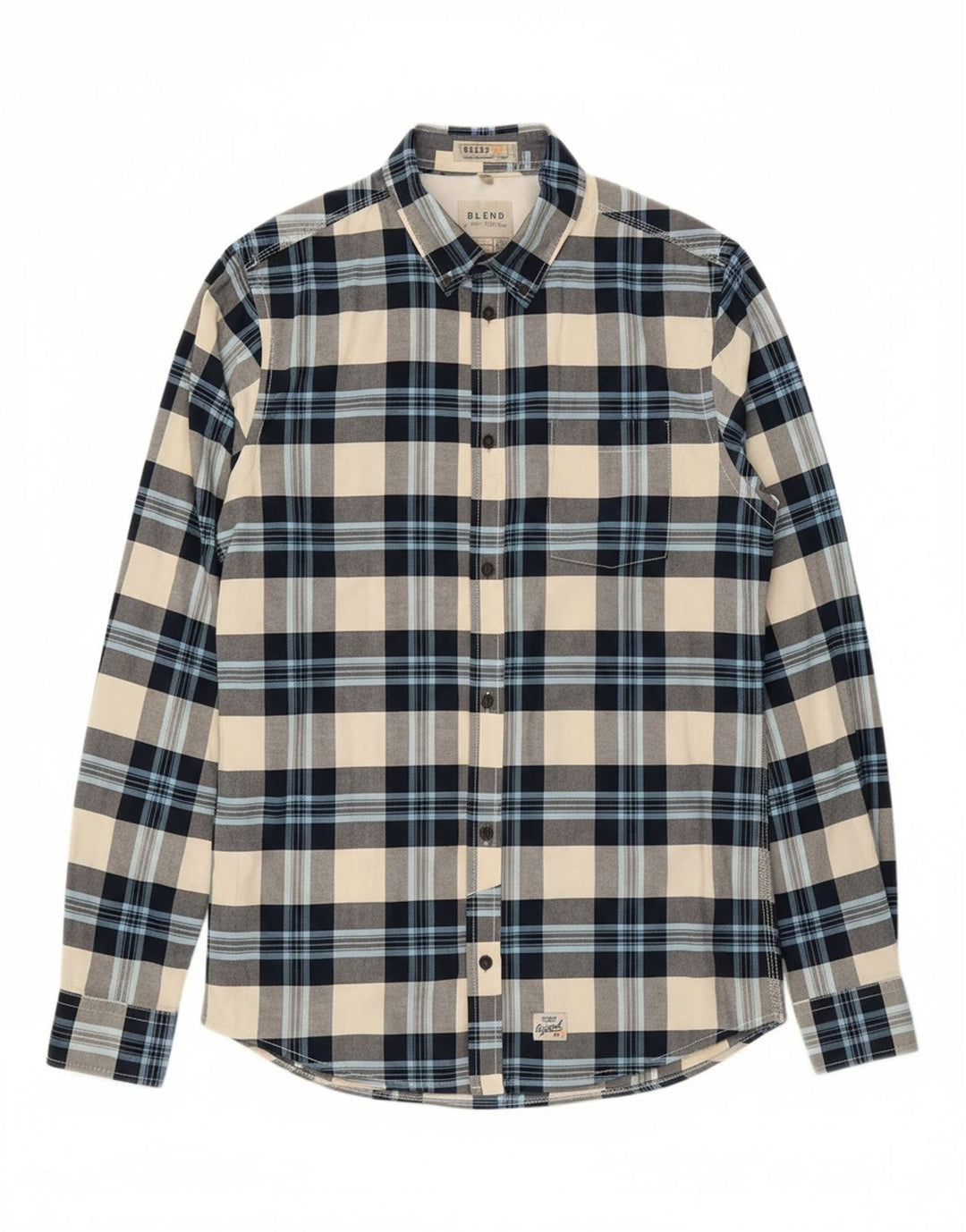 VINTAGE Mens Flannel Shirt Medium Navy Blue Check Cotton Vintage Vintage and Second-Hand Vintage from Messina Hembry 