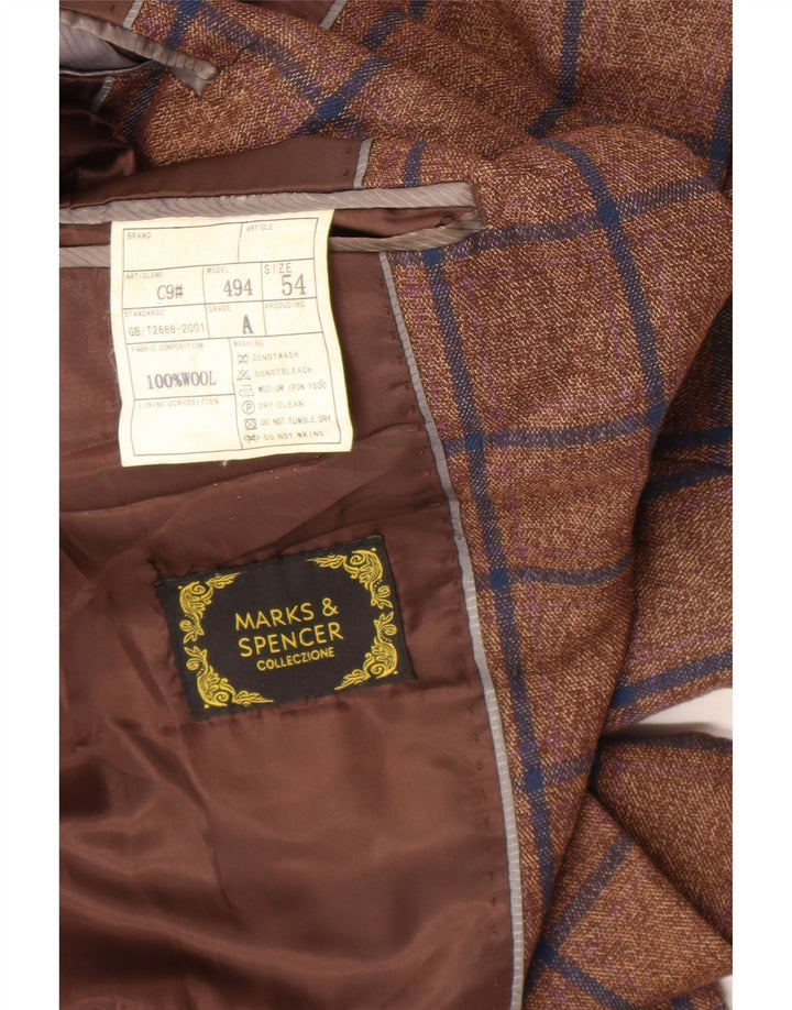 Jachetă pentru bărbați Marks & Spencer, cu 1 buton, IT 54 2XL, lână cu carouri maro