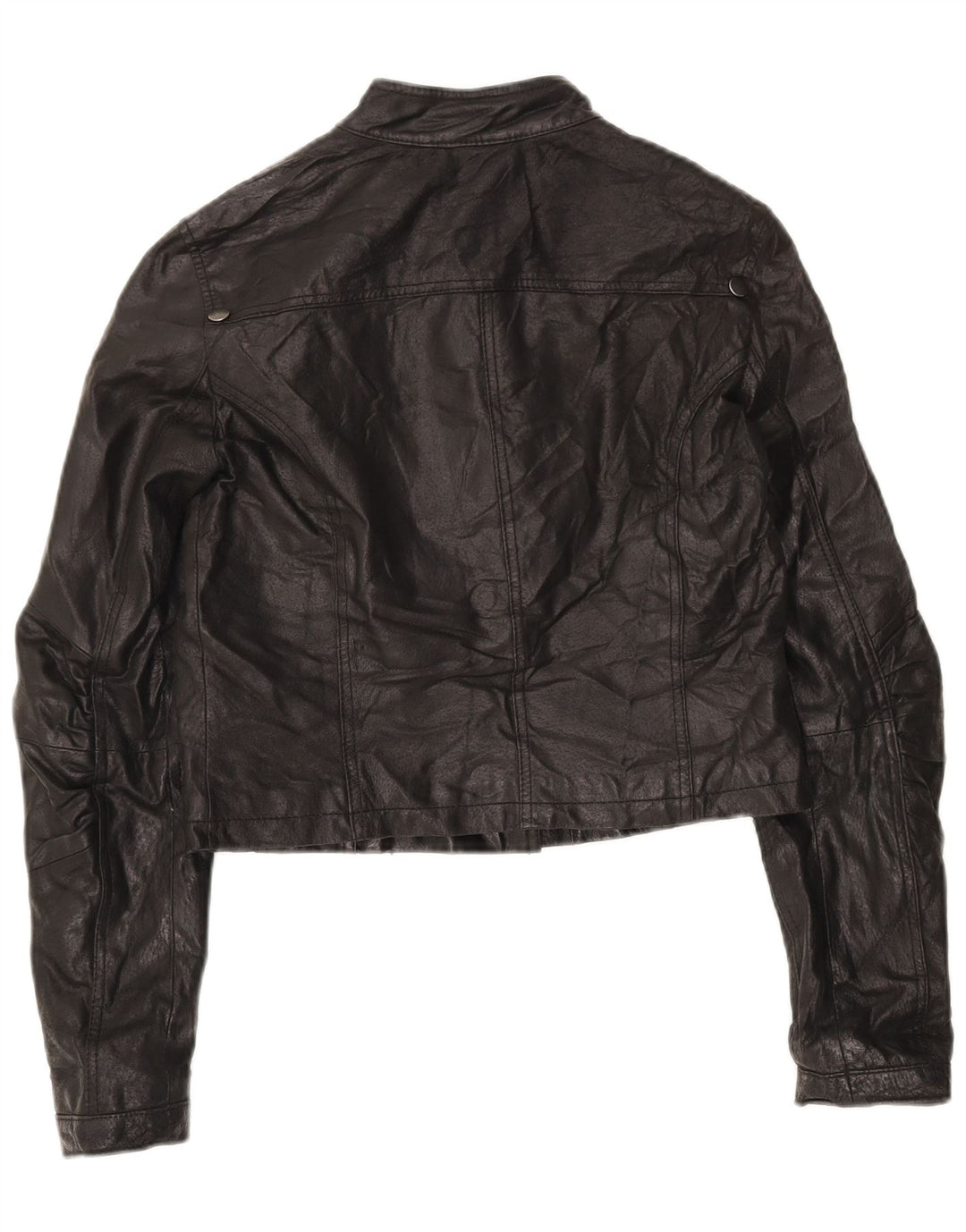 LAURA SCOTT Womens Oversized Crop Biker Jacket EU 34 XS Black Leather