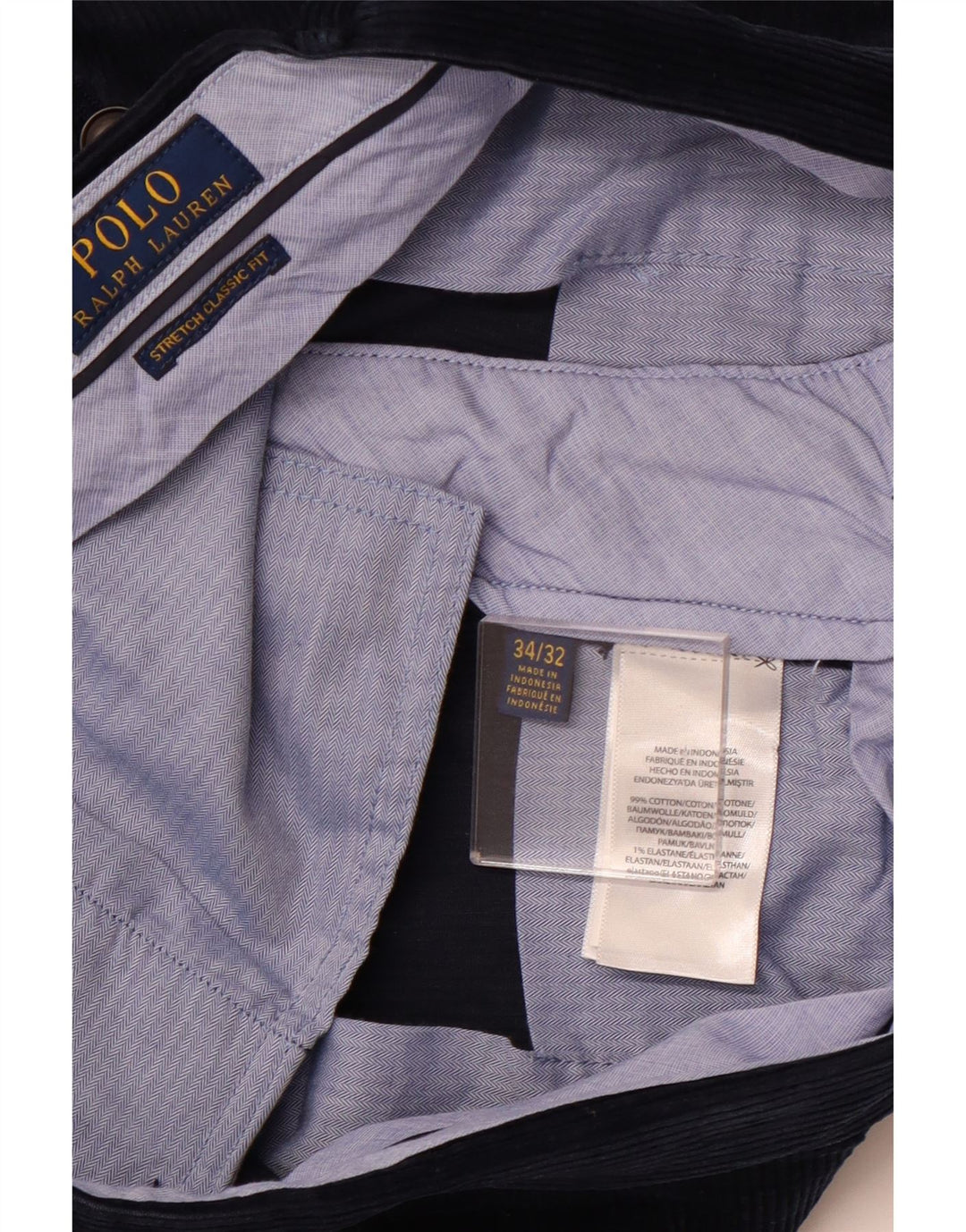 Pantaloni POLO RALPH LAUREN pentru bărbați, din velur, cu tăiere clasică, W34 L32, bleumarin