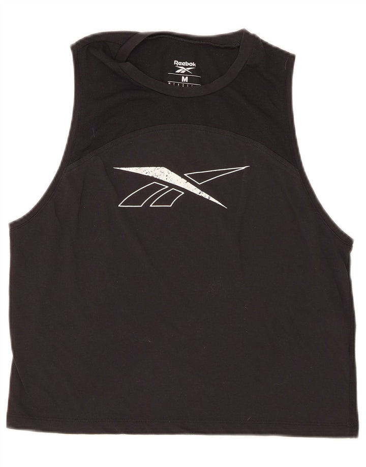 Top cu vestă grafică Reebok pentru femei UK 12/14 Poliester mediu negru
