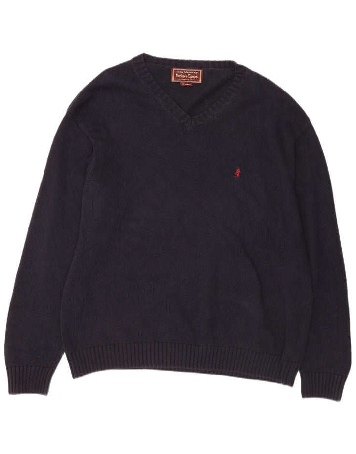 Pulover cu decolteu în V Marlboro Classics pentru bărbați, 2XL, bleumarin