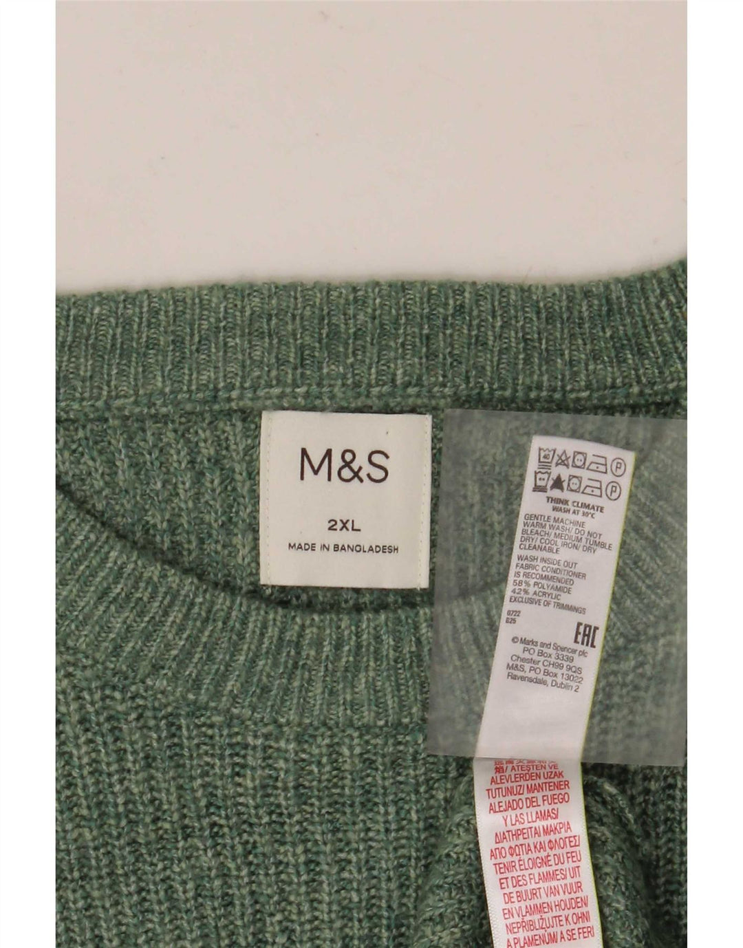 Pulover pentru bărbați Marks & Spencer cu gât crew, poliamidă verde 2XL