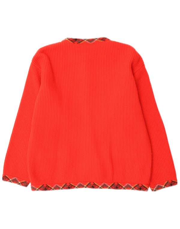 Pulover Cardigan Vintage pentru femei UK 12 Medium Red Argyle/Diamond Wool