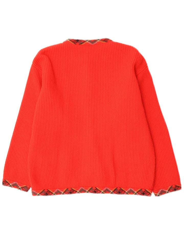 Pulover Cardigan Vintage pentru femei UK 12 Medium Red Argyle/Diamond Wool