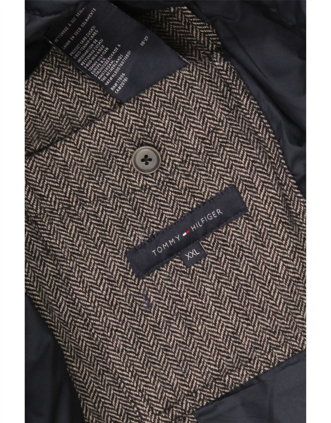 Jachetă căptușită pentru bărbați Tommy Hilfiger UK 44 2XL Lână gri Herringbone