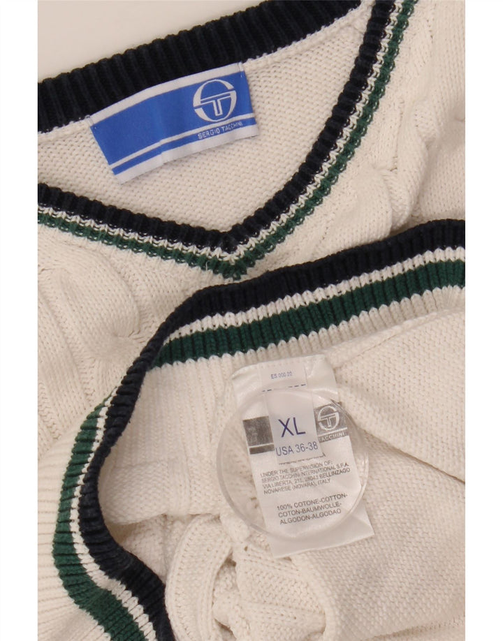 Sergio Tacchini Pulover cu decolteu în V pentru bărbați, bumbac alb XL