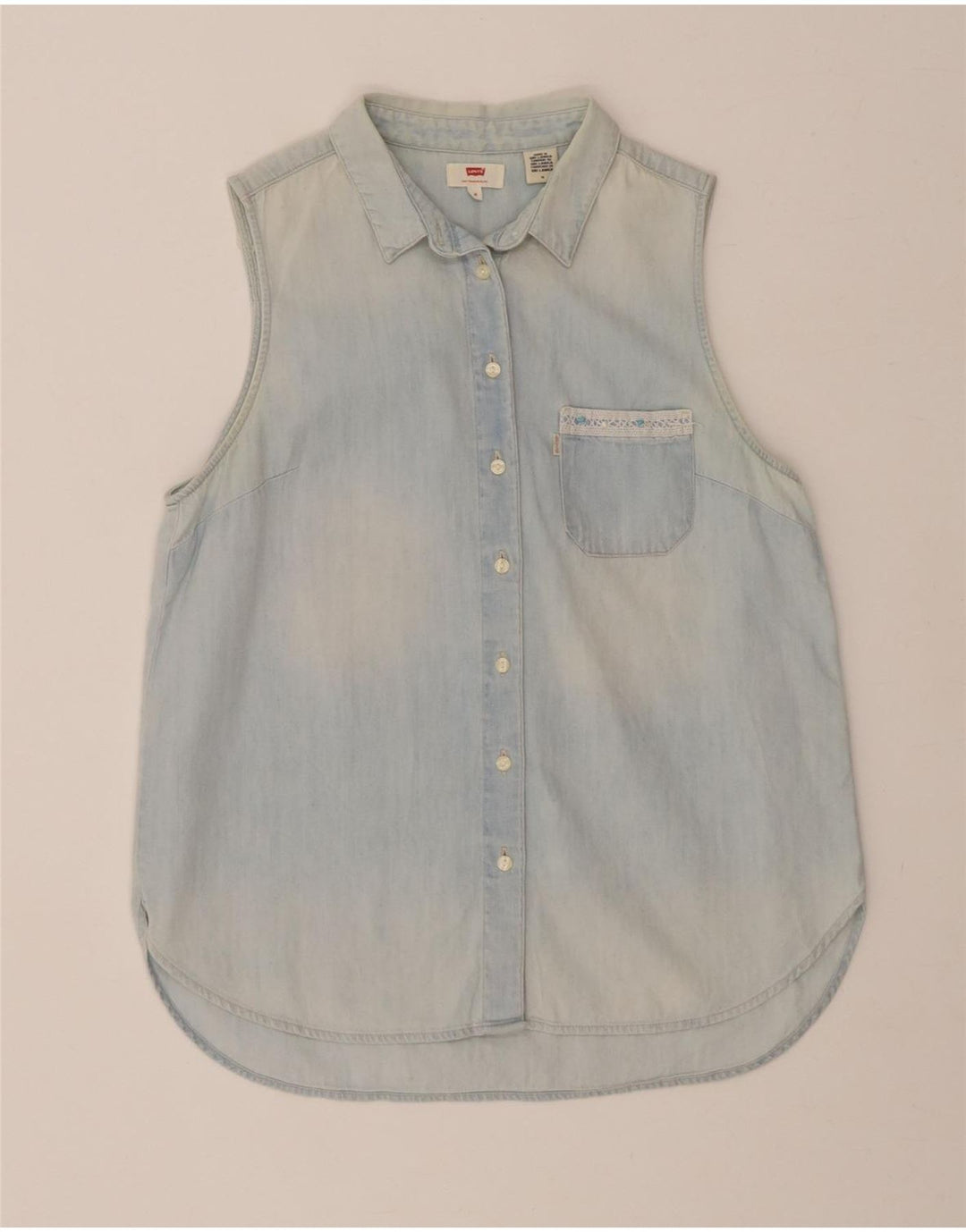 LEVI'S Womens Sleeveless Denim Shirt UK 14 Medium Blue Cotton