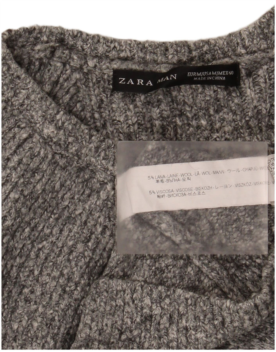 Pulover pentru bărbați Zara, cu gât de barcă, din lână cu pete, gri mediu
