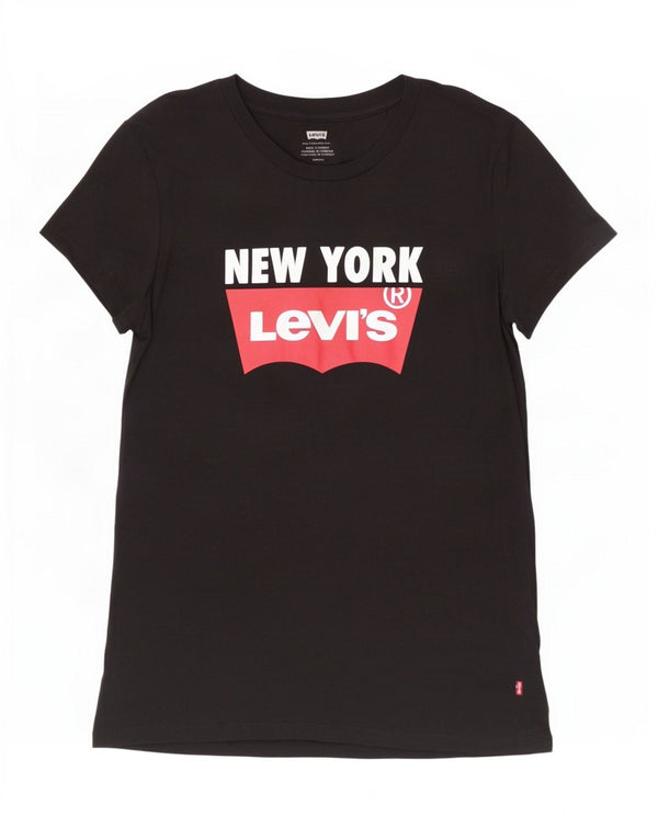 Tricou cu grafică Levi's New York pentru femei Top UK 10 Small Black Bumbac