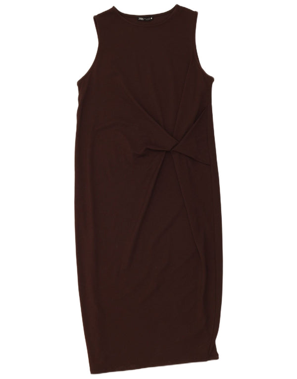 Rochie de bază fără mâneci pentru femei Zara UK 10 Maro mic