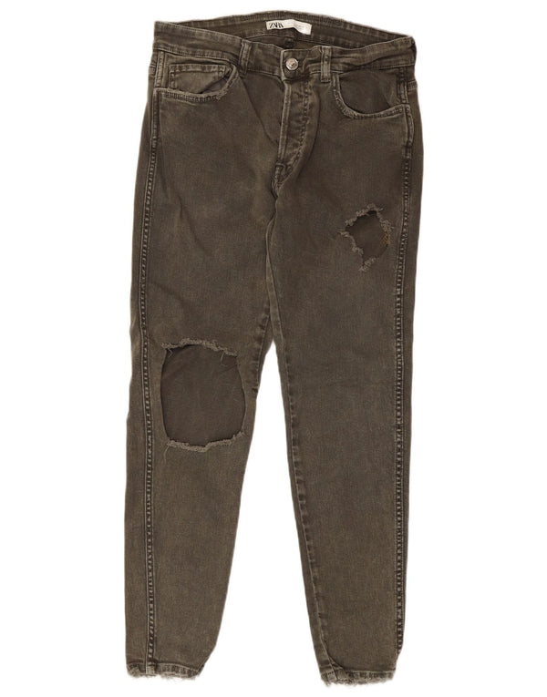 Blugi pentru bărbați slim învechiți Zara EU 42 Medium L32 L27 Kaki Bumbac