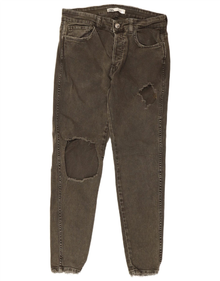 Blugi pentru bărbați slim învechiți Zara EU 42 Medium L32 L27 Kaki Bumbac