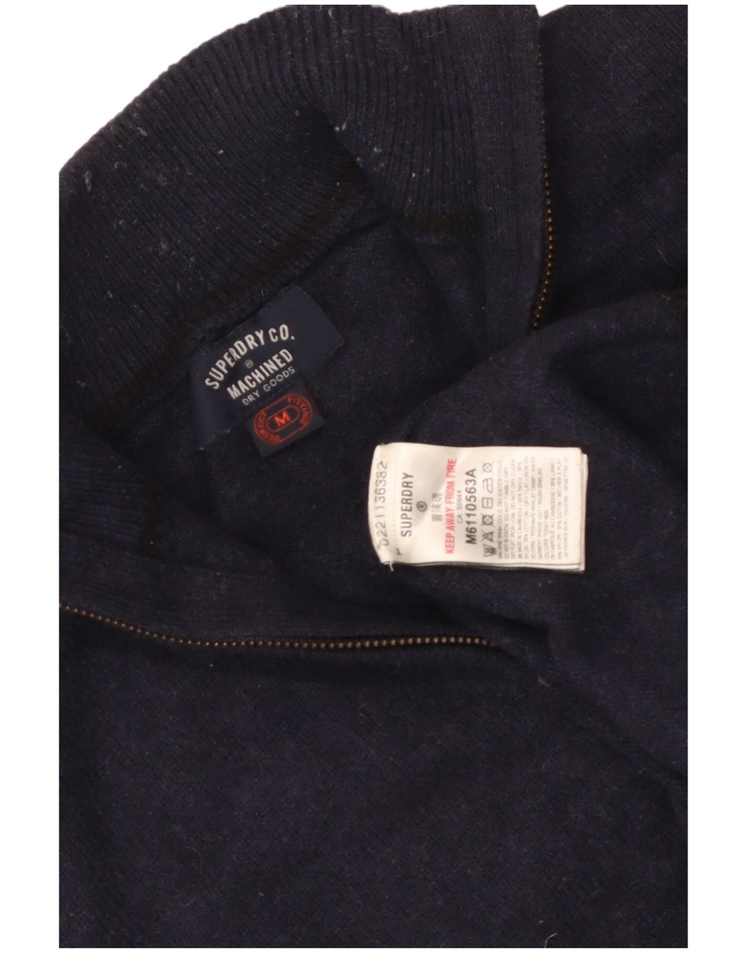 Pulover Superdry pentru femei, cu fermoar, cu gât, UK 14, lână medie albastru bleumarin