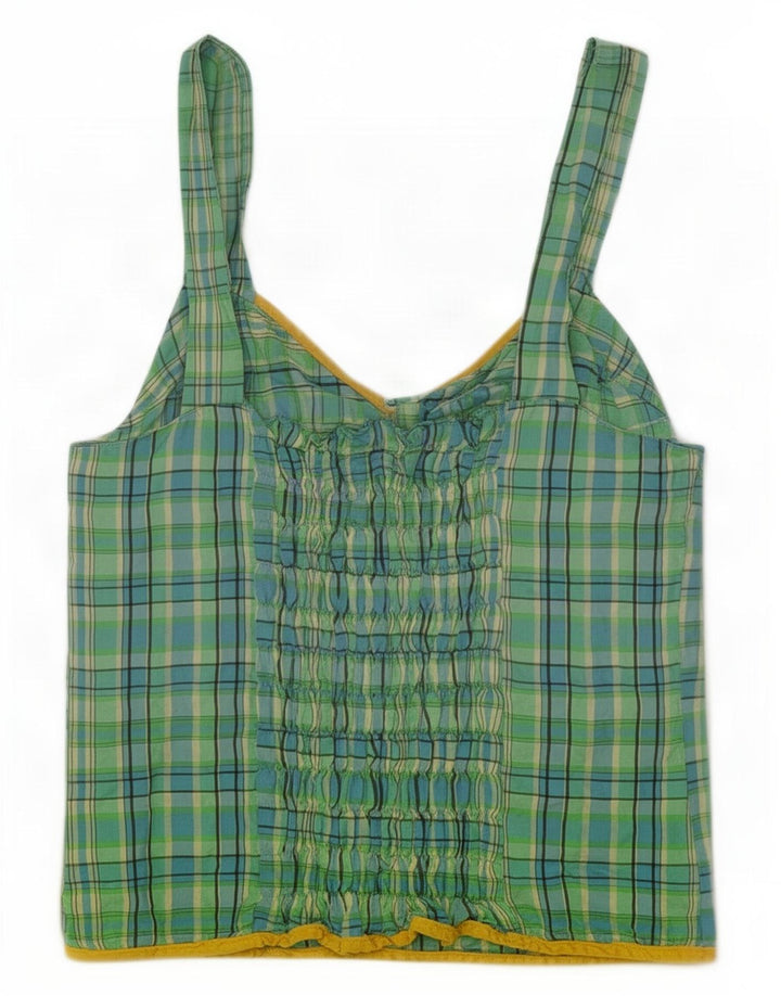 Cami Top pentru femei Vintage IT 44 Medium Green Check Acetat