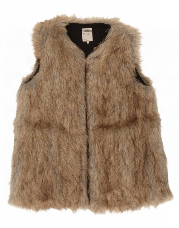 Gilet Zara Femei Trafaluc Faux Fur UK 12 Medium Bej Acrilic