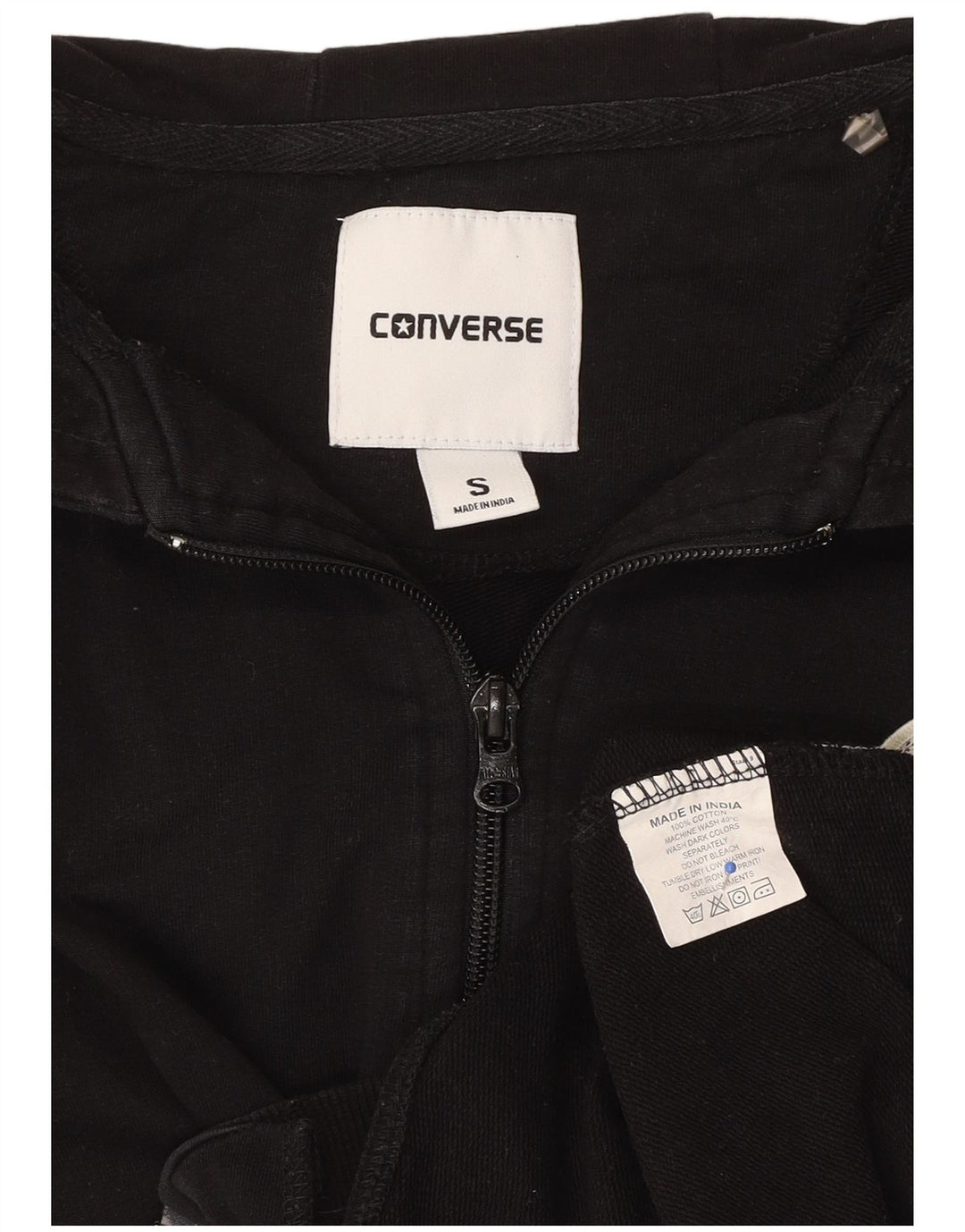 Pulover CONVERSE pentru bărbați, cu fermoar, bumbac mic, negru