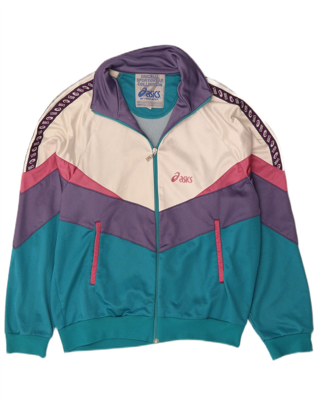 Jachetă de top pentru trening grafic Asics pentru bărbați, IT 52, mare, verde, colorblock