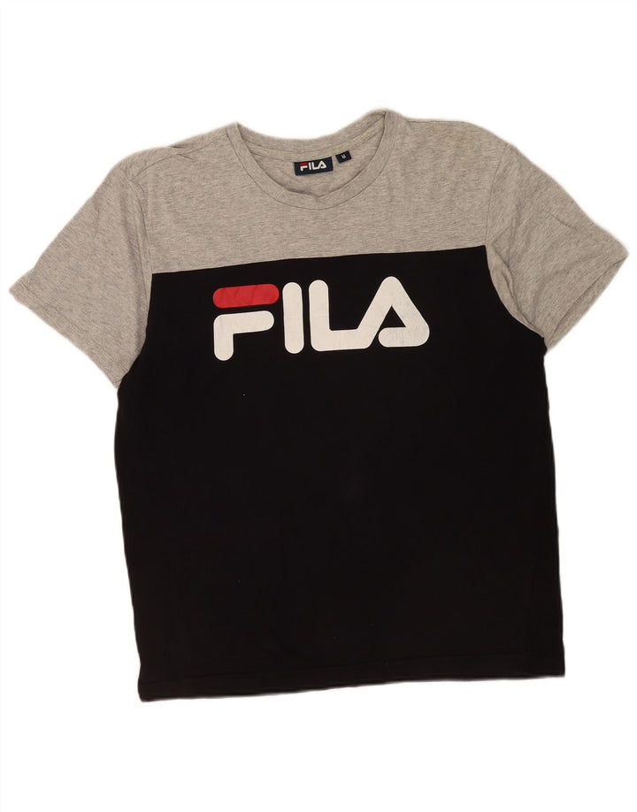 Tricou grafic Fila pentru bărbați Top mediu negru din bumbac color bloc
