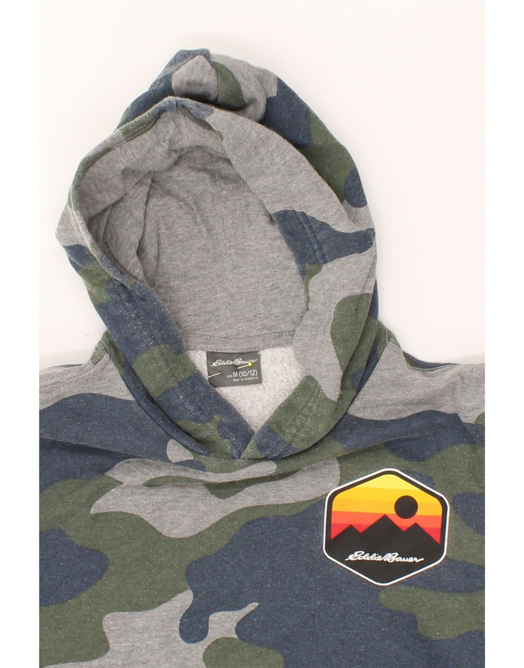 EDDIE BAUER Boys Hoodie Jumper 10-11 Years Medium Grey Camouflage Vintage Eddie Bauer and Second-Hand Eddie Bauer from Messina Hembry 