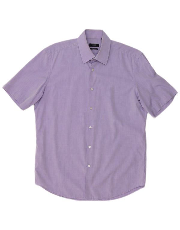 Hugo Boss Mens Short Sleeve Regular Fit Shirt Size 16 41 Large Purple