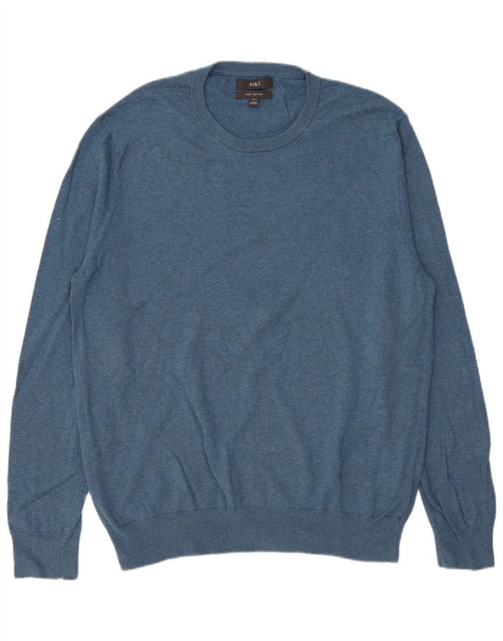 Pulover pentru bărbați Marks & Spencer, cu gât crew, XL, bumbac, albastru