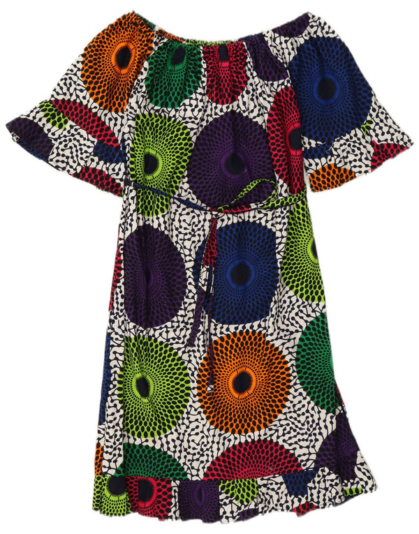 Rochie vintage pentru femei cu umăr dezactivat UK 12 Medium Multicolor Geometric