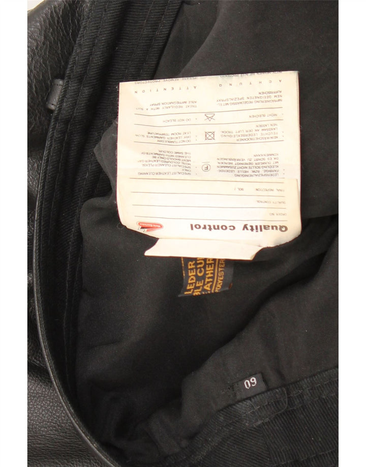 VINTAGE Pantaloni drepti din piele pentru bărbați W40 L29 din piele neagră