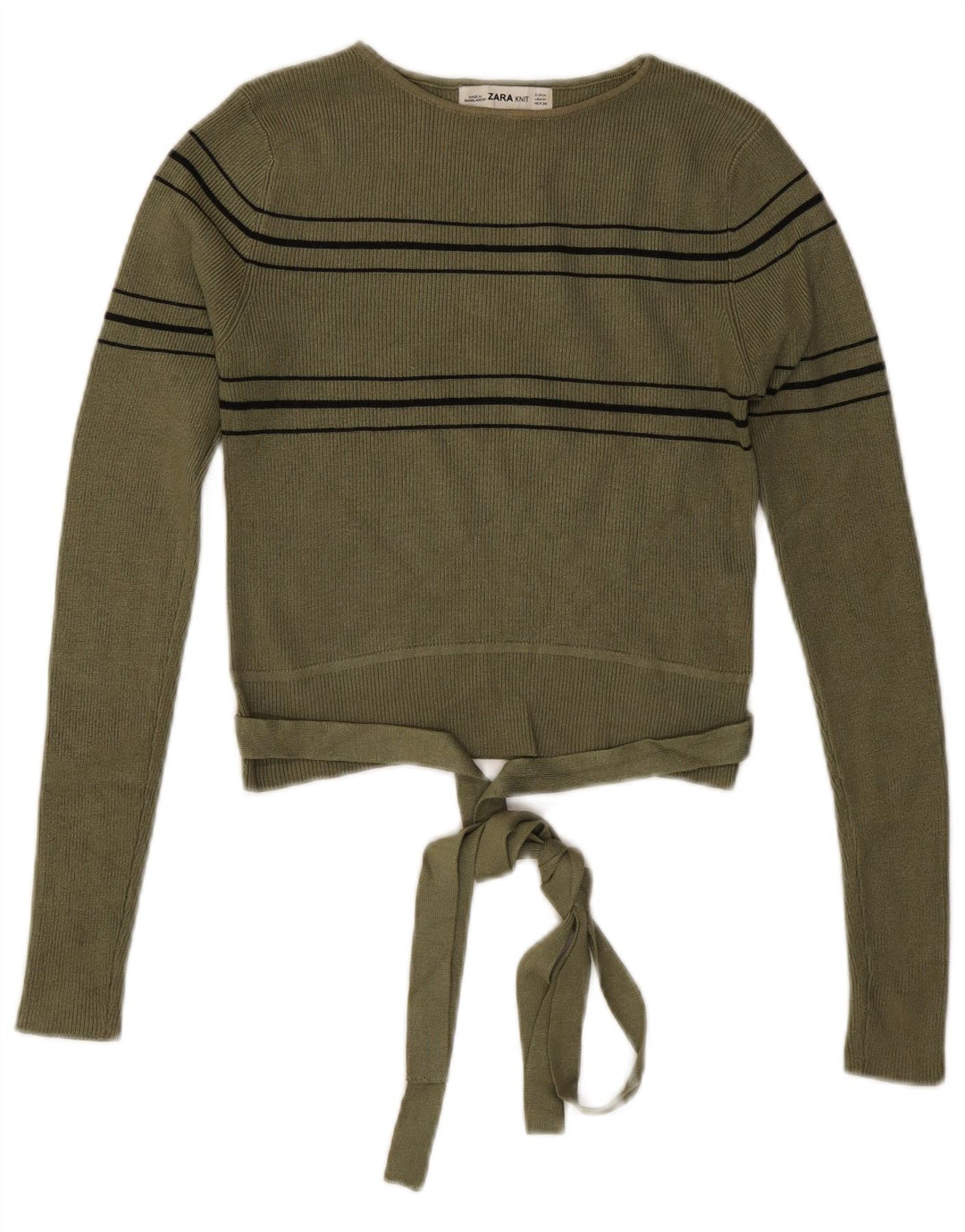 Pulover de damă ZARA crop cu gât barcă UK 12 Medium Khaki Dungat