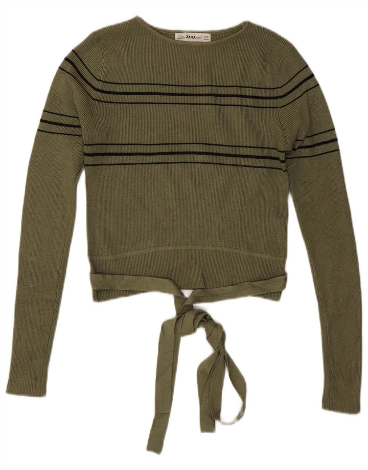 Pulover de damă ZARA crop cu gât barcă UK 12 Medium Khaki Dungat