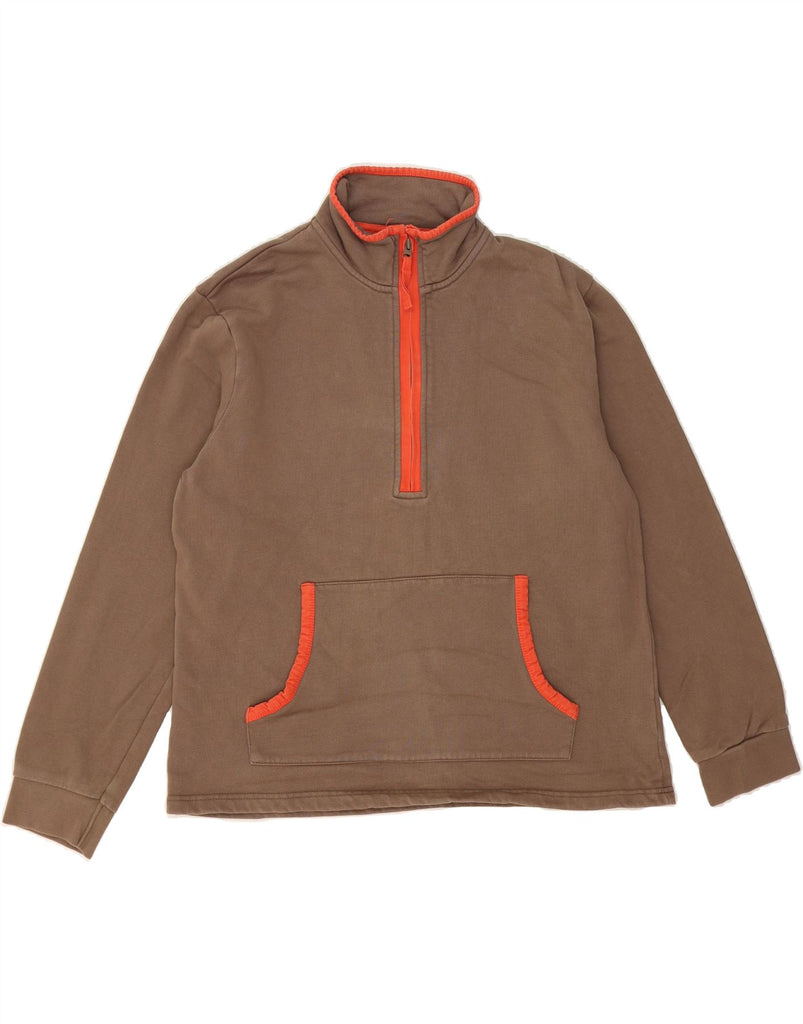 BODEN Womens Zip Neck Sweatshirt Jumper UK 16 Large Brown Cotton Vintage Boden and Second-Hand Boden from Messina Hembry 